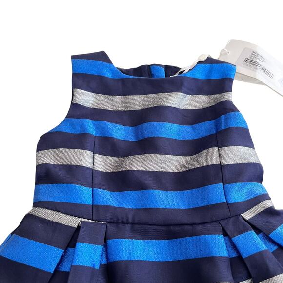 FunFun Girls Holiday Dressy Dress Navy Blue Silver Satiny Stripe Sleeveless NWT - Picture 2 of 8